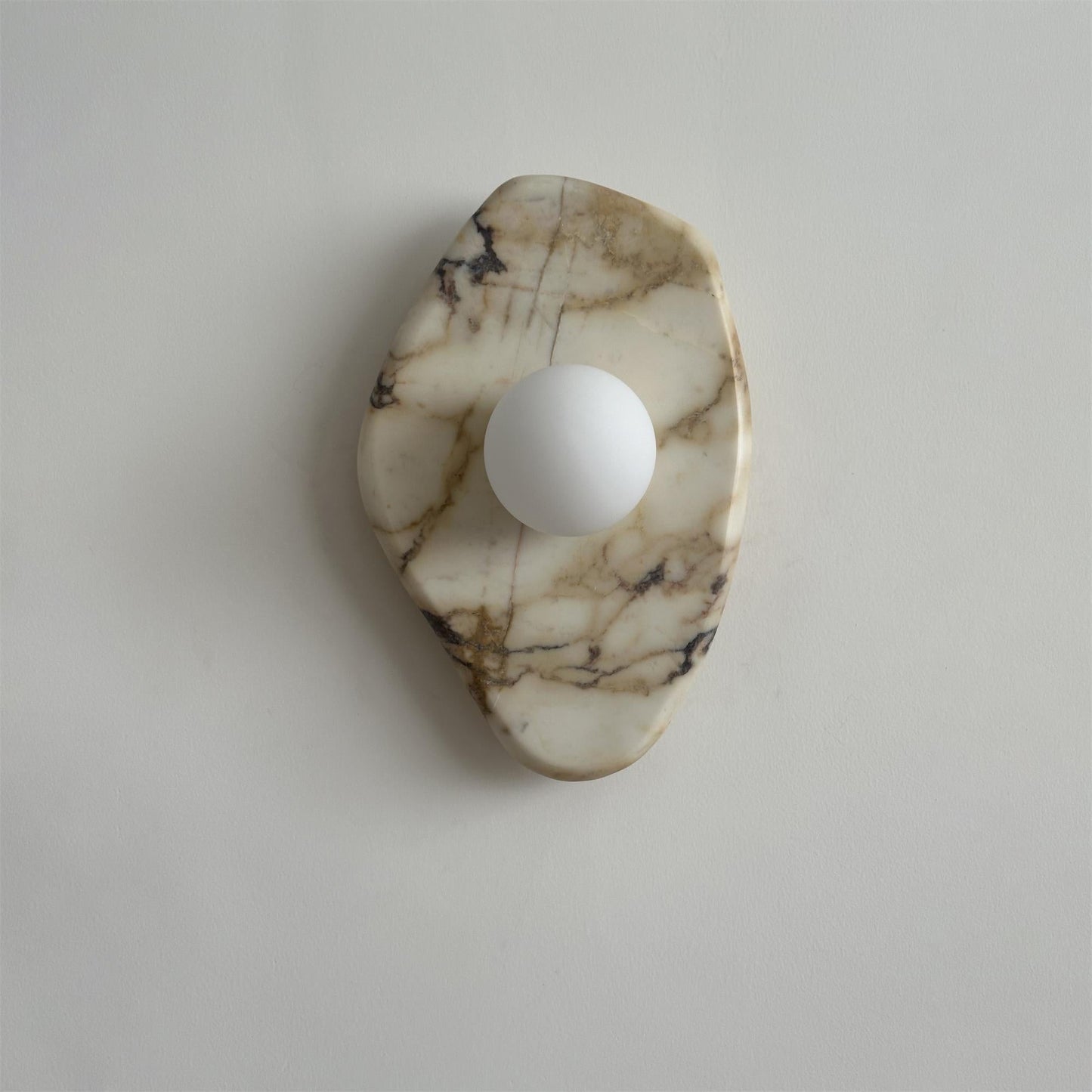 Textured Marble Wall Lamp - Natural White Marble & Glass Globe Sconce | Modern Minimalist Wall Light