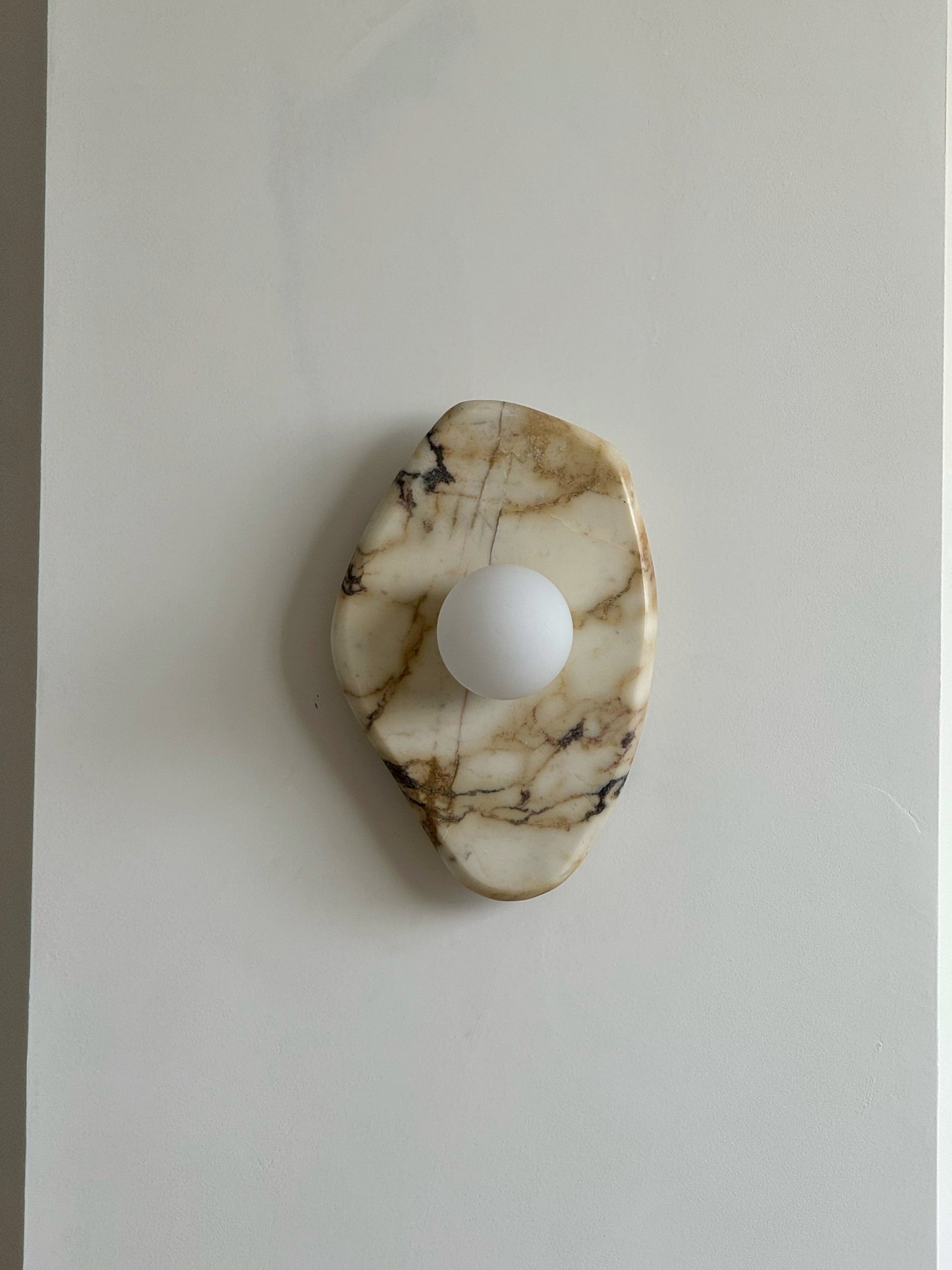 Textured Marble Wall Lamp - Natural White Marble & Glass Globe Sconce | Modern Minimalist Wall Light