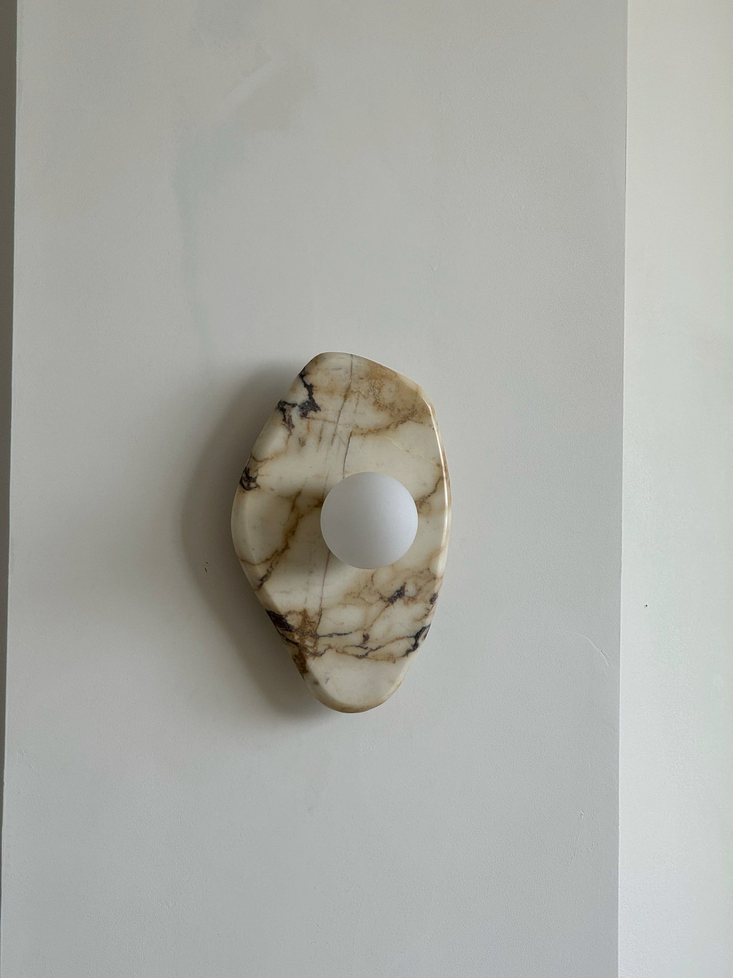 Textured Marble Wall Lamp - Natural White Marble & Glass Globe Sconce | Modern Minimalist Wall Light