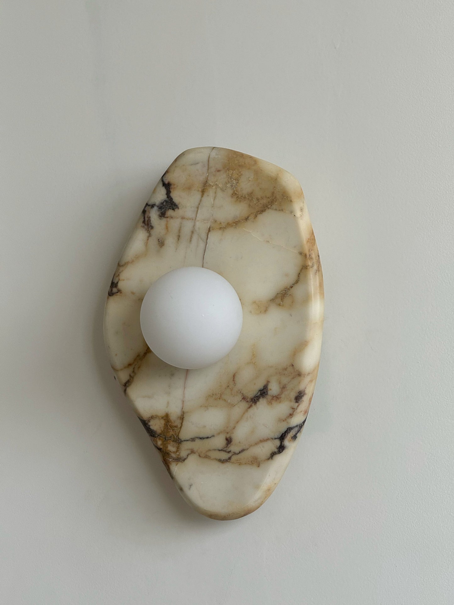 Textured Marble Wall Lamp - Natural White Marble & Glass Globe Sconce | Modern Minimalist Wall Light