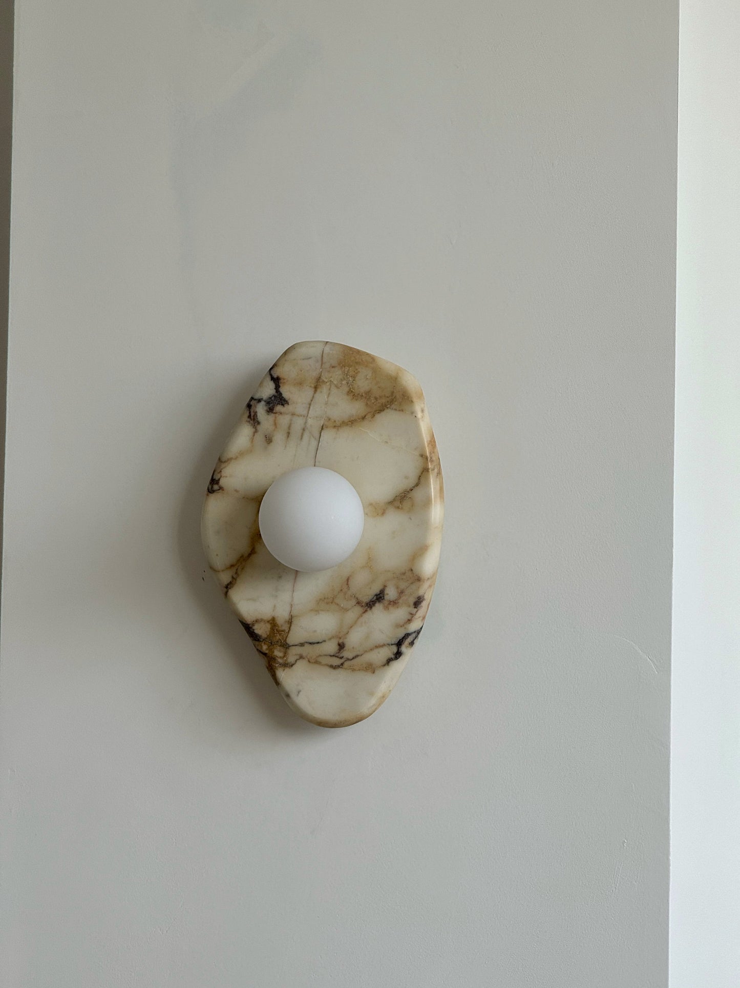 Textured Marble Wall Lamp - Natural White Marble & Glass Globe Sconce | Modern Minimalist Wall Light