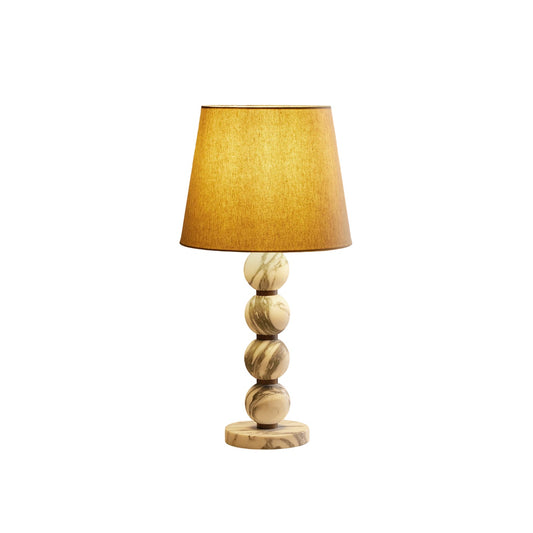 Thelma Table Lamp - Turned Arabescato Marble & Natural Linen Lamp | Gold Accent Bedside Table Light