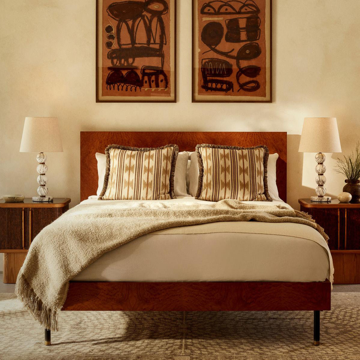 Thelma Table Lamp - Turned Arabescato Marble & Natural Linen Lamp | Gold Accent Bedside Table Light