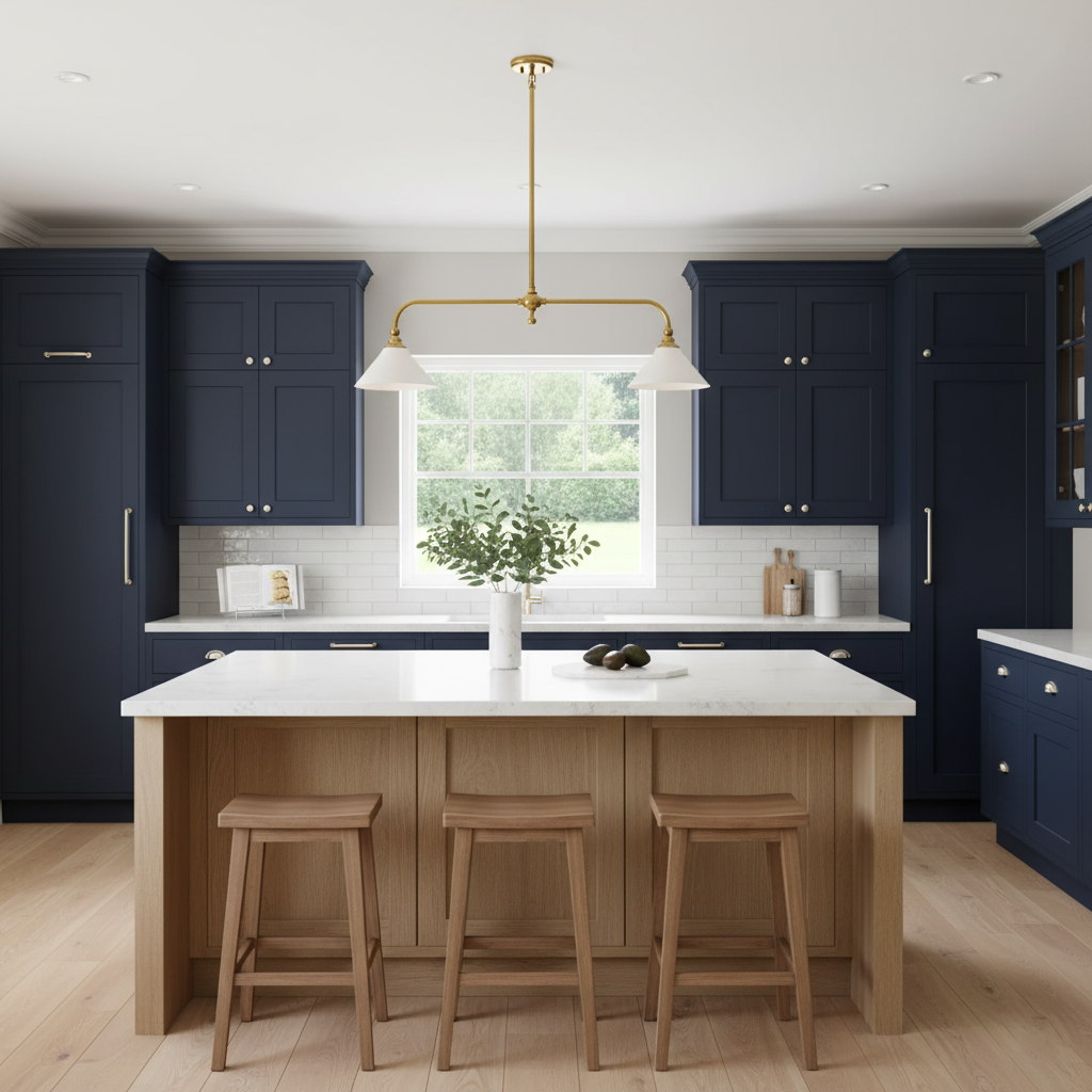 Thetford Pendant Light - Solid Brass 2-Head Linear Chandelier | Ceramic & Aluminum Island Pendant