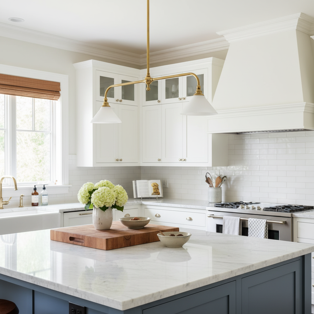 Thetford Pendant Light - Solid Brass 2-Head Linear Chandelier | Ceramic & Aluminum Island Pendant