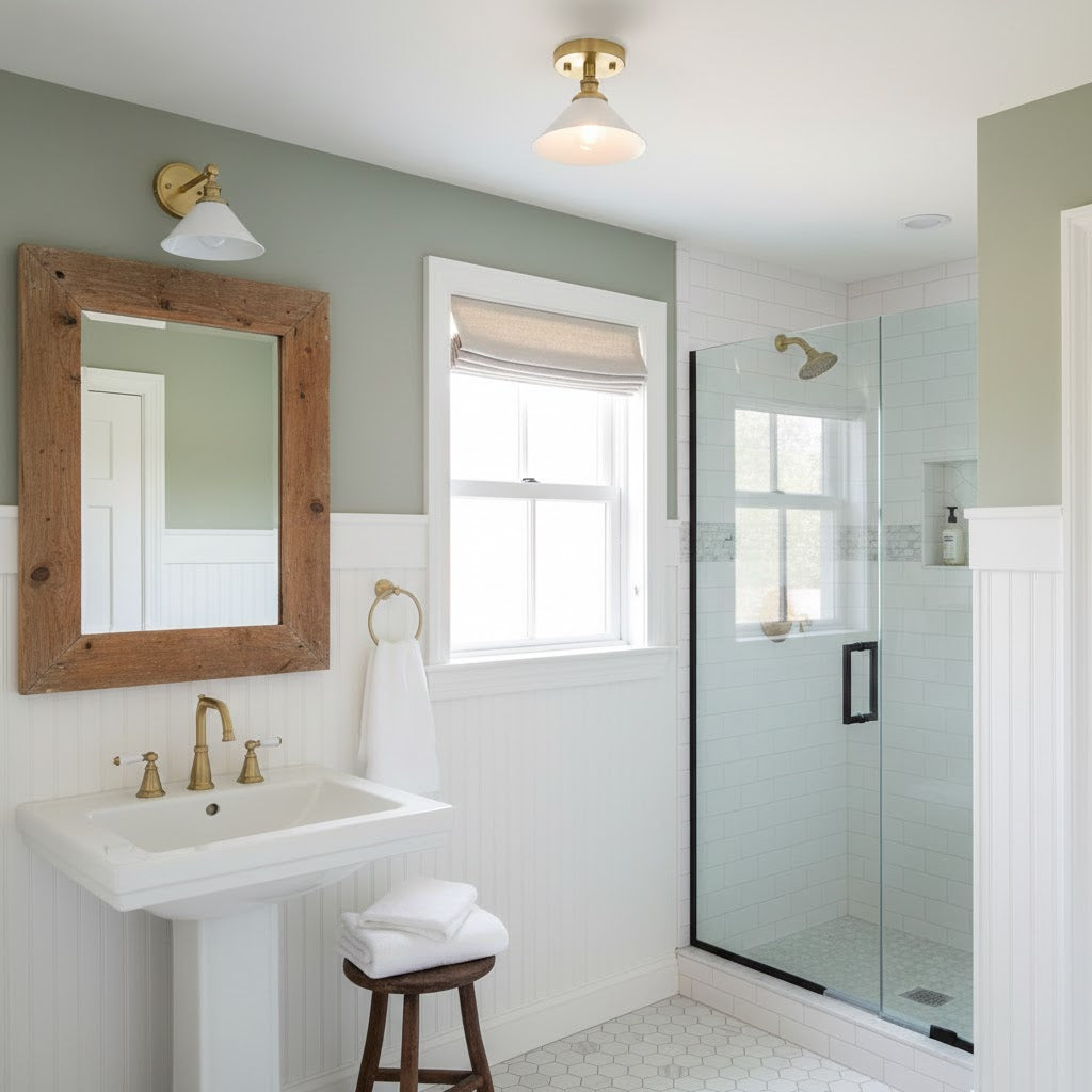 Thetford Ceiling Lamp - Classic Brass & Ceramic Flush Mount | Low-Ceiling Entryway & Hallway Light