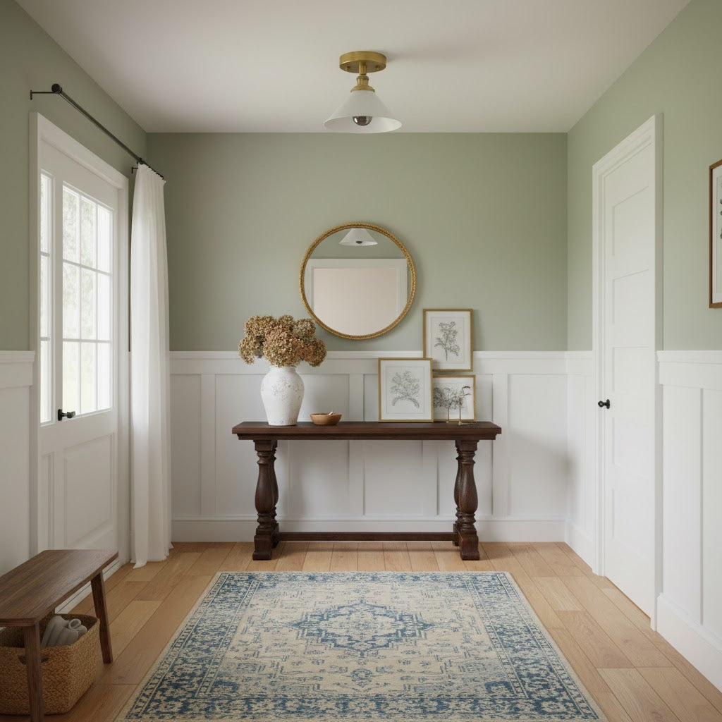 Thetford Ceiling Lamp - Classic Brass & Ceramic Flush Mount | Low-Ceiling Entryway & Hallway Light