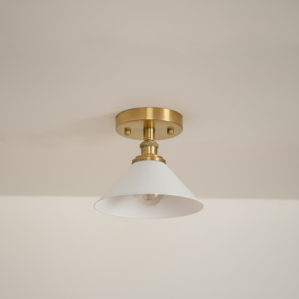 Thetford Ceiling Lamp - Classic Brass & Ceramic Flush Mount | Low-Ceiling Entryway & Hallway Light