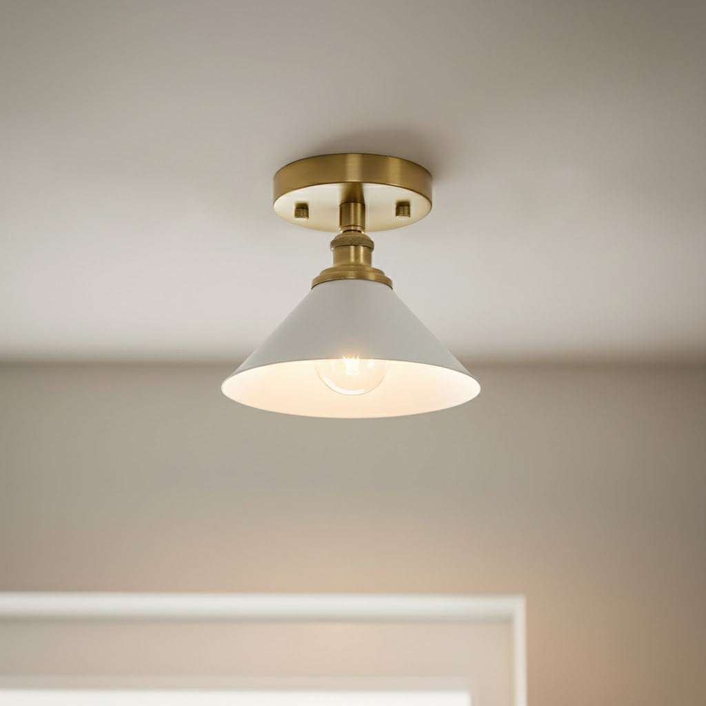 Thetford Ceiling Lamp - Classic Brass & Ceramic Flush Mount | Low-Ceiling Entryway & Hallway Light