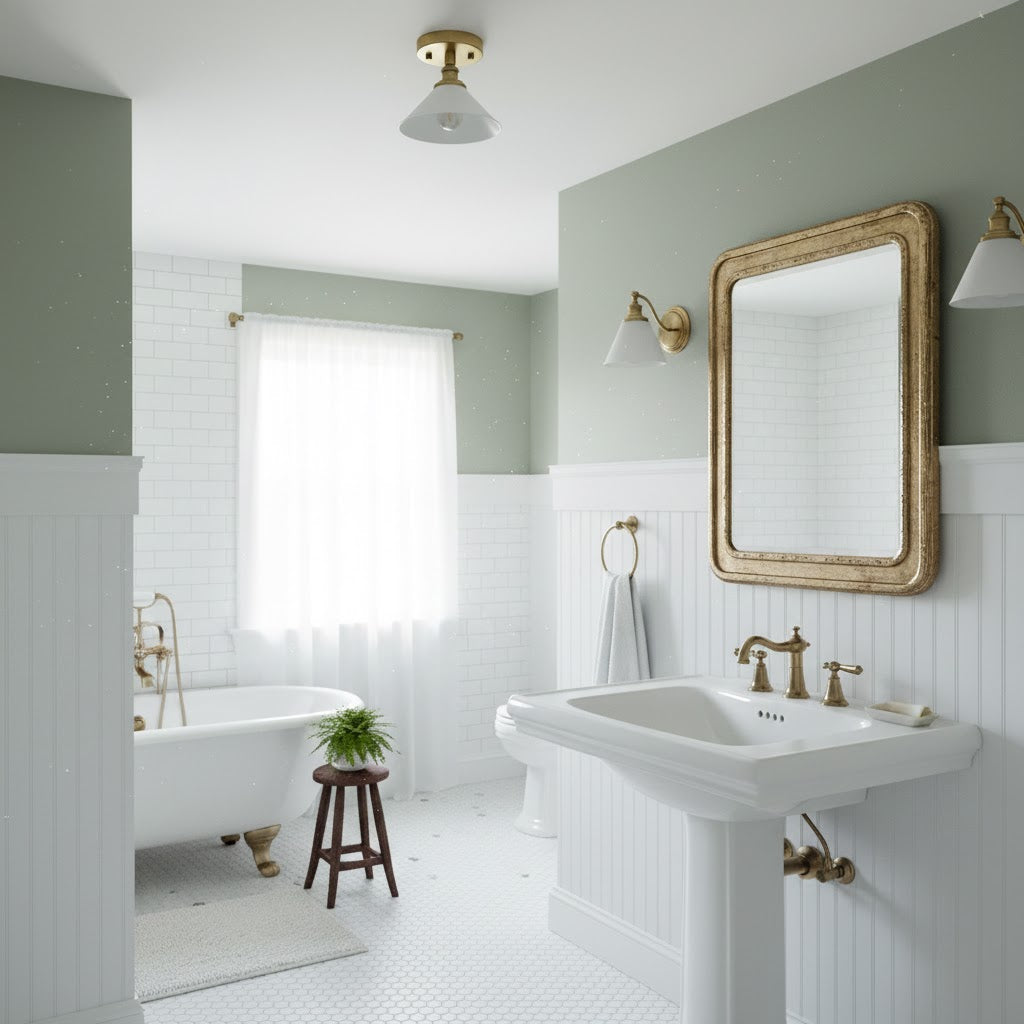 Thetford Ceiling Lamp - Classic Brass & Ceramic Flush Mount | Low-Ceiling Entryway & Hallway Light