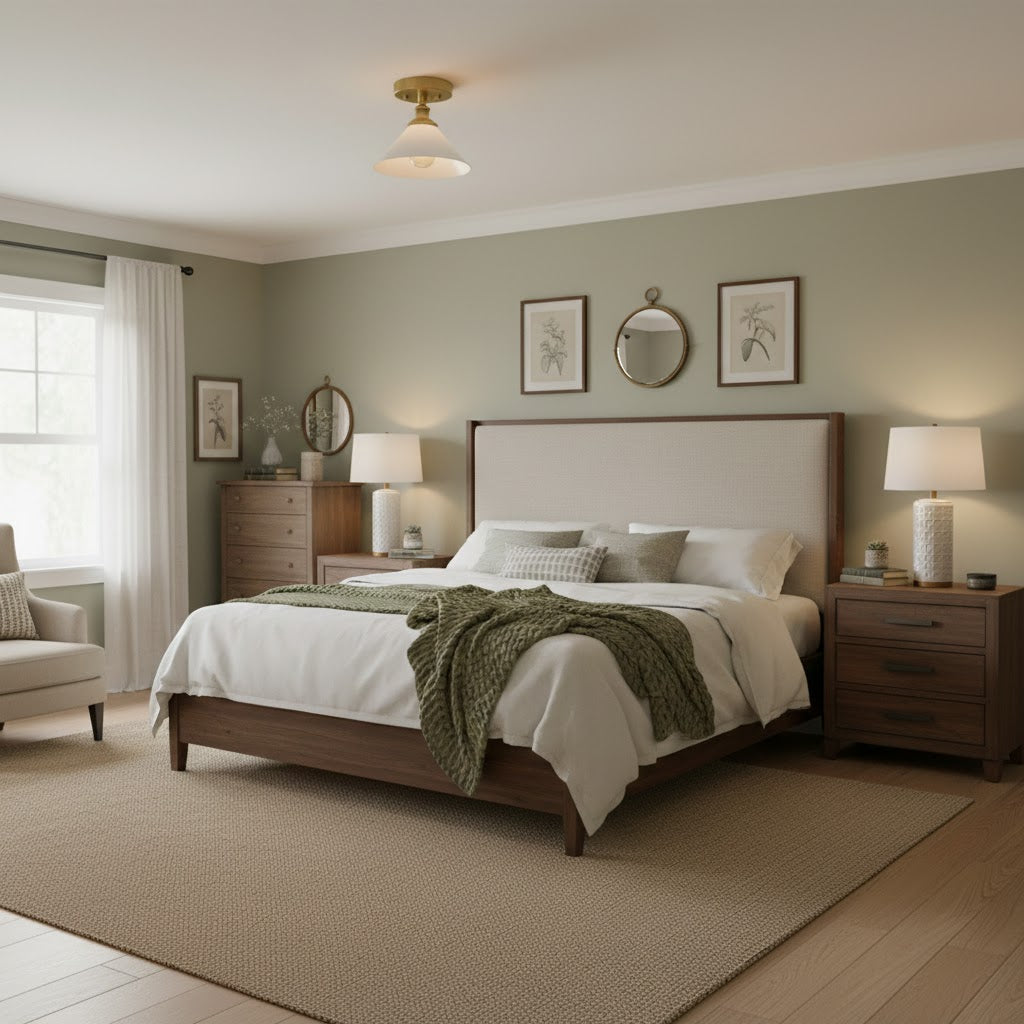 Thetford Ceiling Lamp - Classic Brass & Ceramic Flush Mount | Low-Ceiling Entryway & Hallway Light
