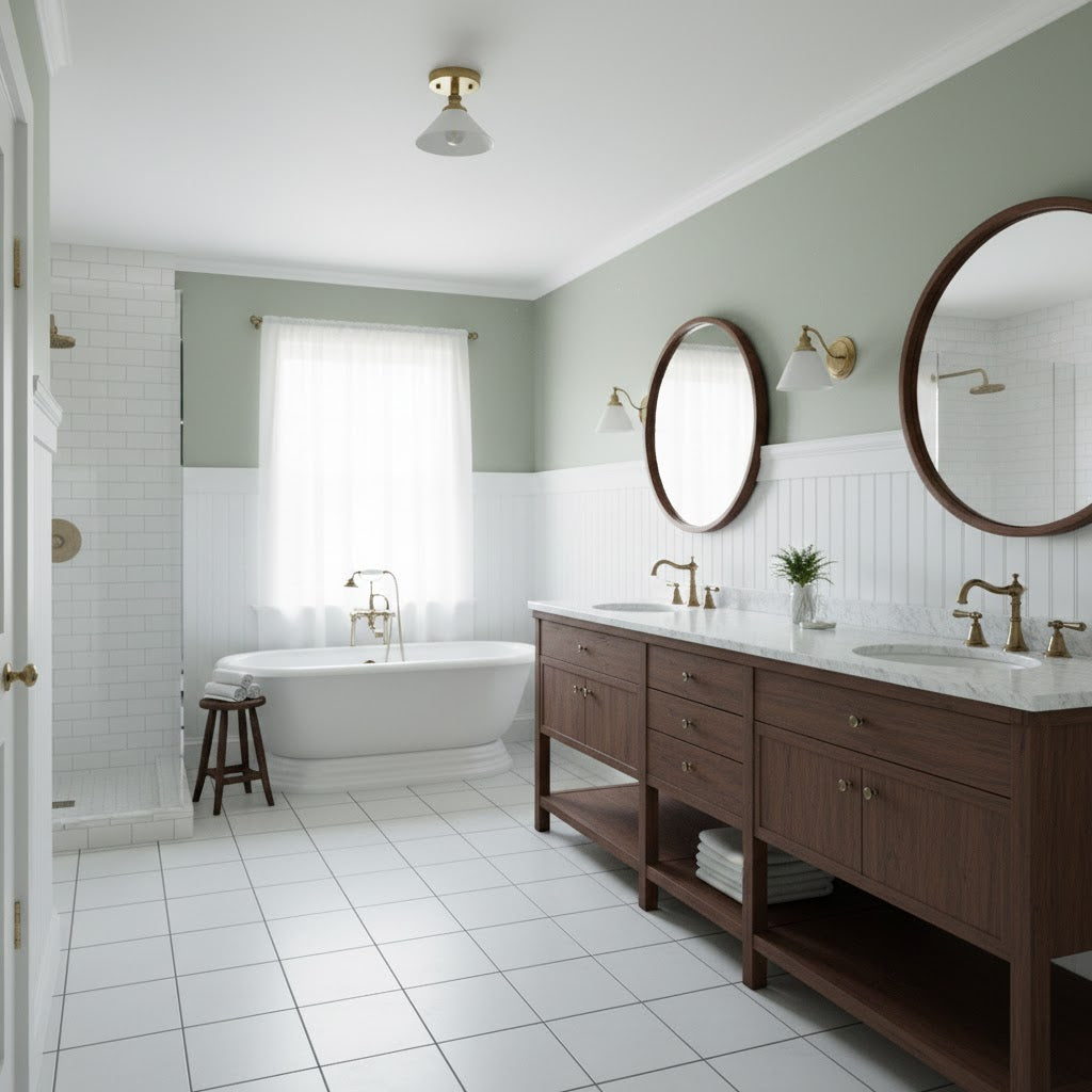 Thetford Ceiling Lamp - Classic Brass & Ceramic Flush Mount | Low-Ceiling Entryway & Hallway Light