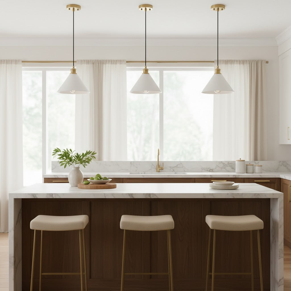 Thetford Pendant Lamp - Single Brass & Ceramic Pendant Light | Modern Vintage Kitchen Island Light
