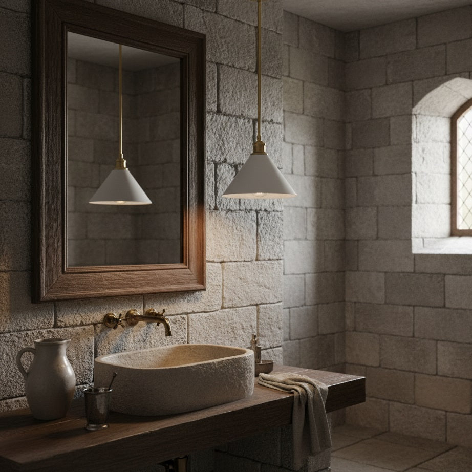 Thetford Pendant Lamp - Single Brass & Ceramic Pendant Light | Modern Vintage Kitchen Island Light