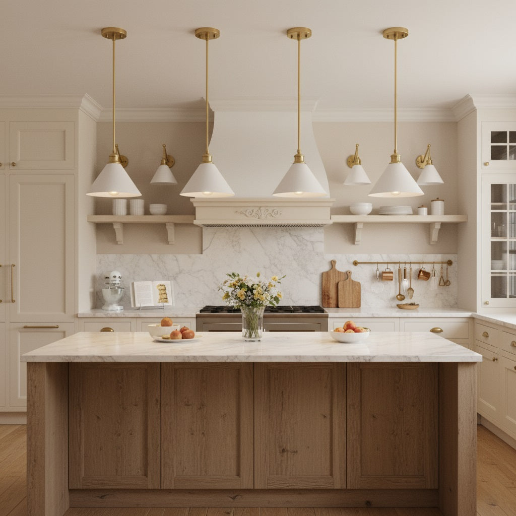 Thetford Pendant Lamp - Single Brass & Ceramic Pendant Light | Modern Vintage Kitchen Island Light