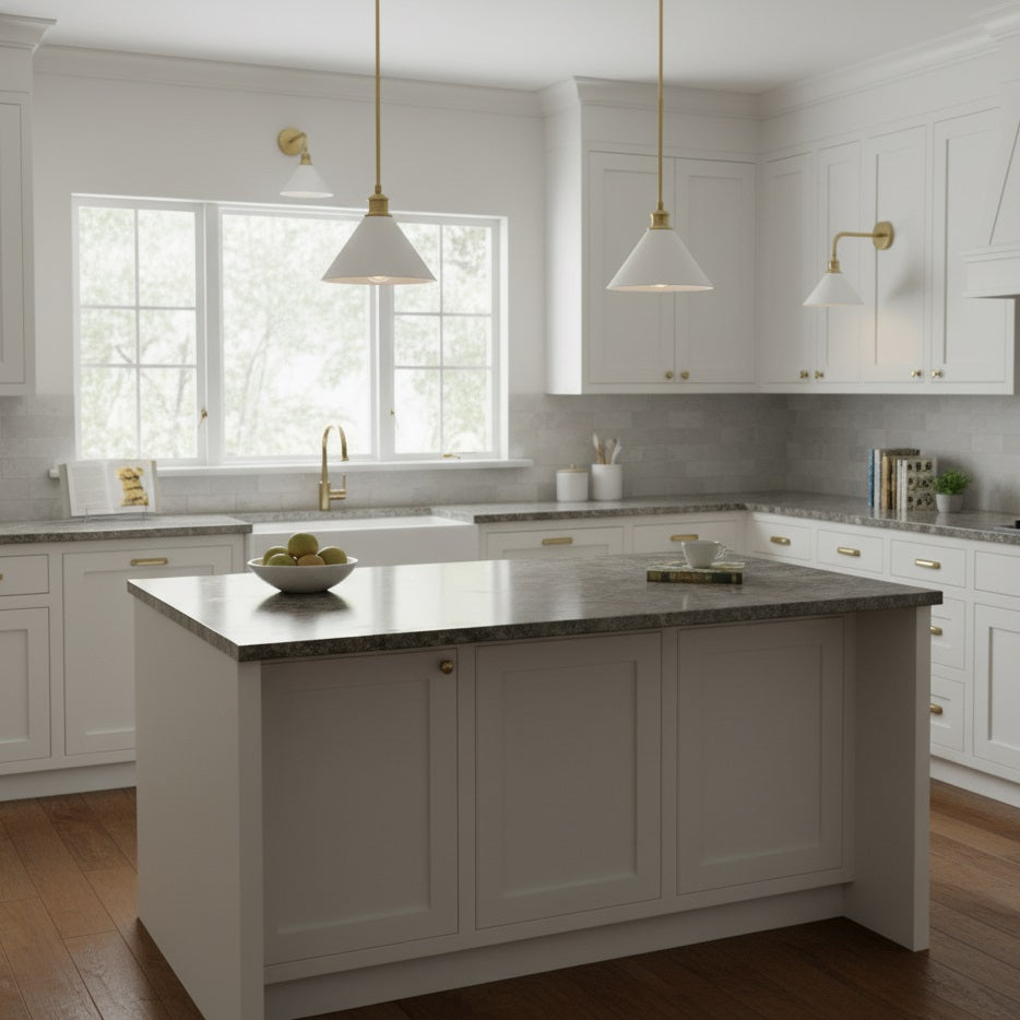 Thetford Pendant Lamp - Single Brass & Ceramic Pendant Light | Modern Vintage Kitchen Island Light