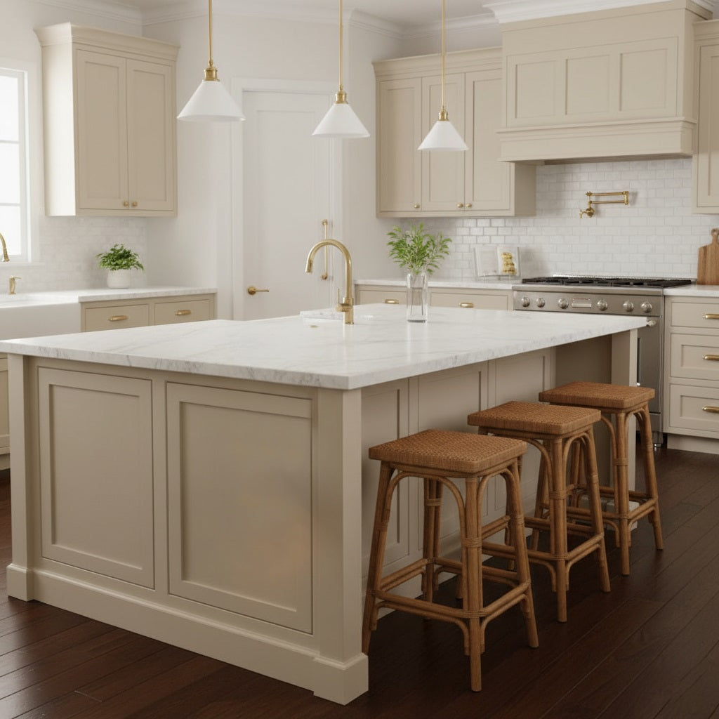 Thetford Pendant Lamp - Single Brass & Ceramic Pendant Light | Modern Vintage Kitchen Island Light