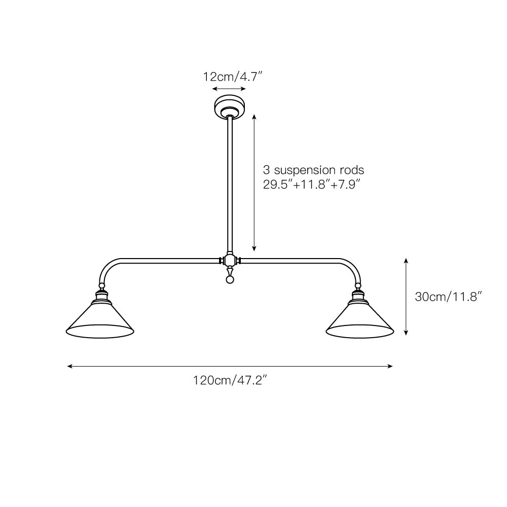 Thetford Pendant Light - Solid Brass 2-Head Linear Chandelier | Ceramic & Aluminum Island Pendant