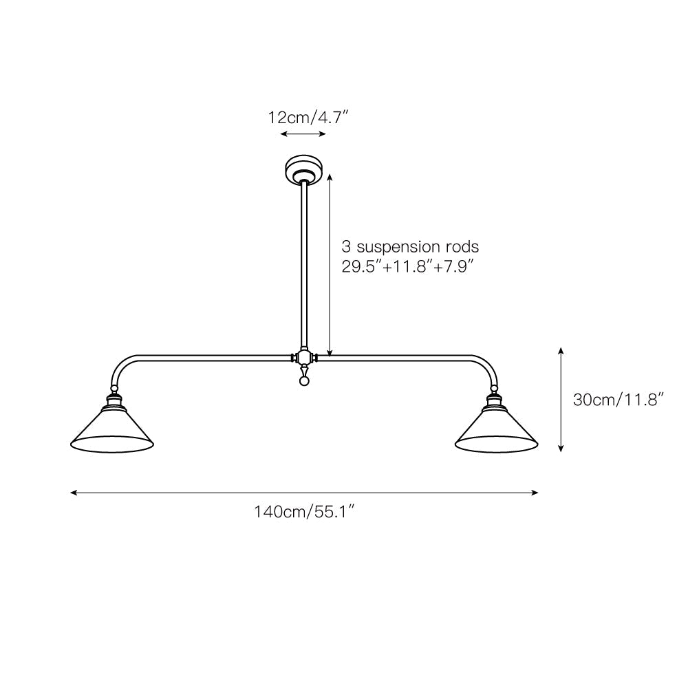 Thetford Pendant Light - Solid Brass 2-Head Linear Chandelier | Ceramic & Aluminum Island Pendant