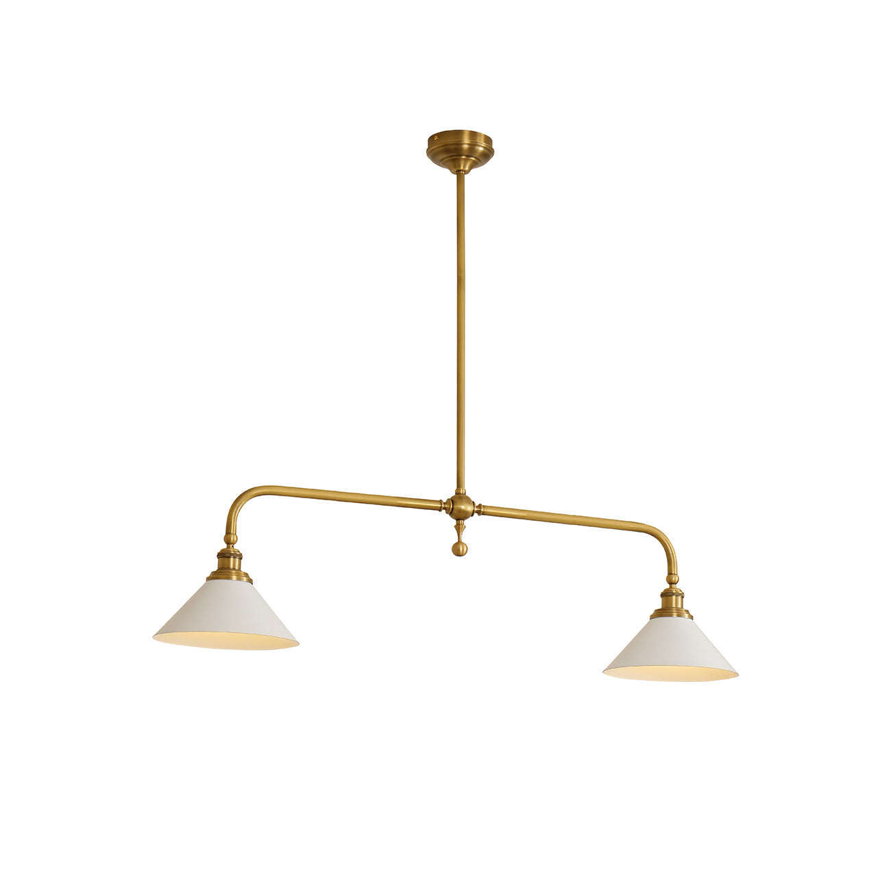 Thetford Pendant Light - Solid Brass 2-Head Linear Chandelier | Ceramic & Aluminum Island Pendant