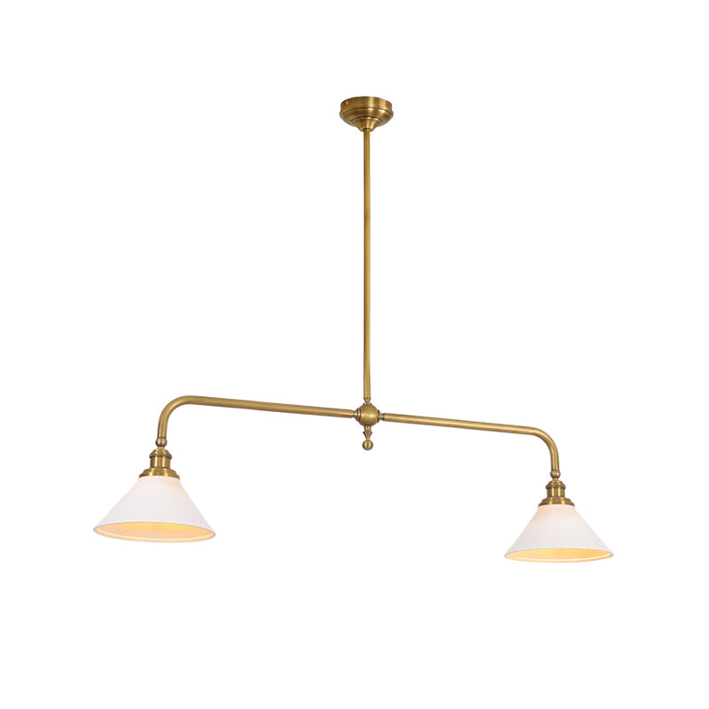 Thetford Pendant Light - Solid Brass 2-Head Linear Chandelier | Ceramic & Aluminum Island Pendant
