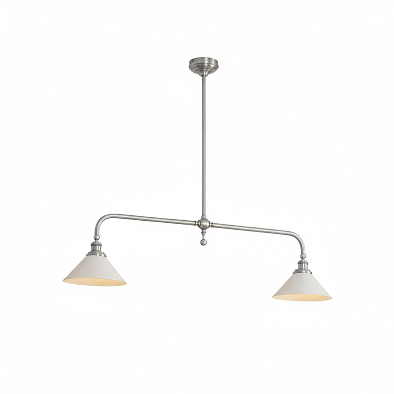 Thetford Pendant Light - Solid Brass 2-Head Linear Chandelier | Ceramic & Aluminum Island Pendant
