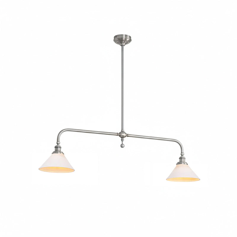 Thetford Pendant Light - Solid Brass 2-Head Linear Chandelier | Ceramic & Aluminum Island Pendant