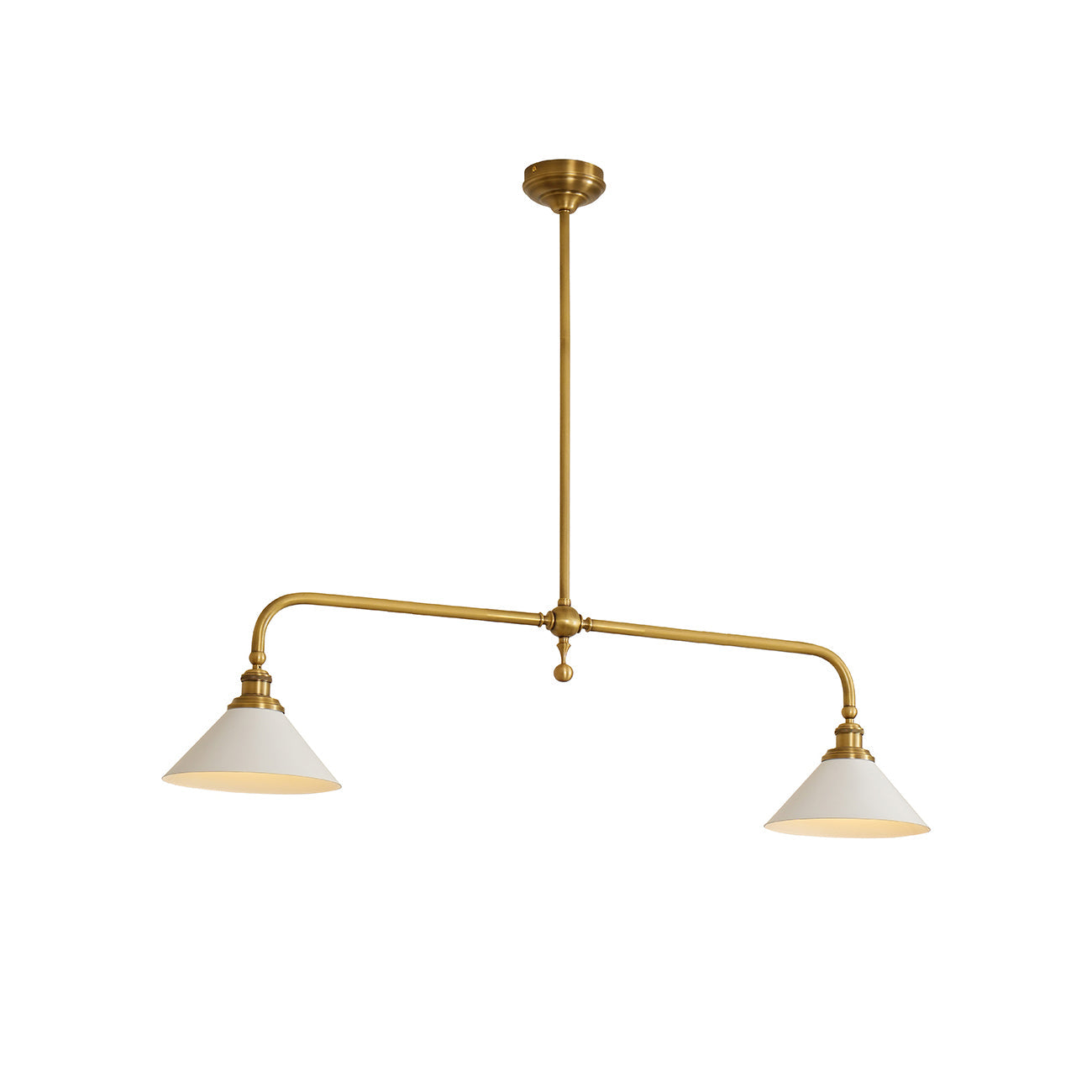 Thetford Pendant Light - Solid Brass 2-Head Linear Chandelier | Ceramic & Aluminum Island Pendant