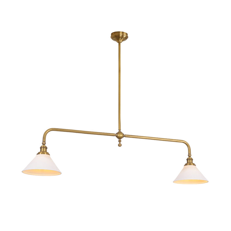 Thetford Pendant Light - Solid Brass 2-Head Linear Chandelier | Ceramic & Aluminum Island Pendant
