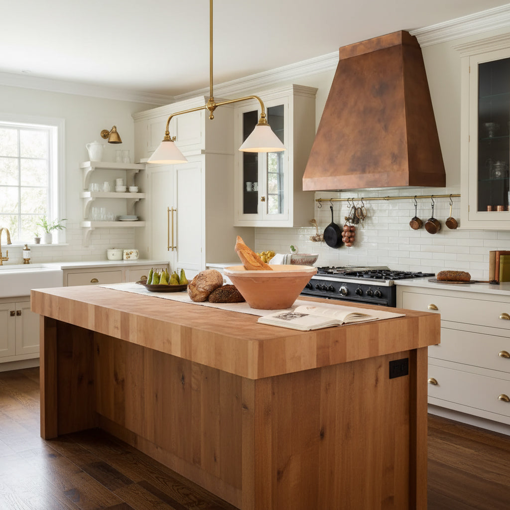 Thetford Pendant Light - Solid Brass 2-Head Linear Chandelier | Ceramic & Aluminum Island Pendant