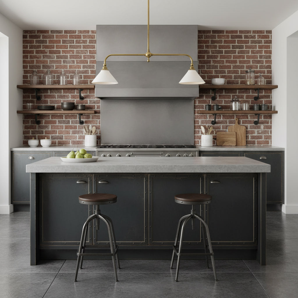 Thetford Pendant Light - Solid Brass 2-Head Linear Chandelier | Ceramic & Aluminum Island Pendant
