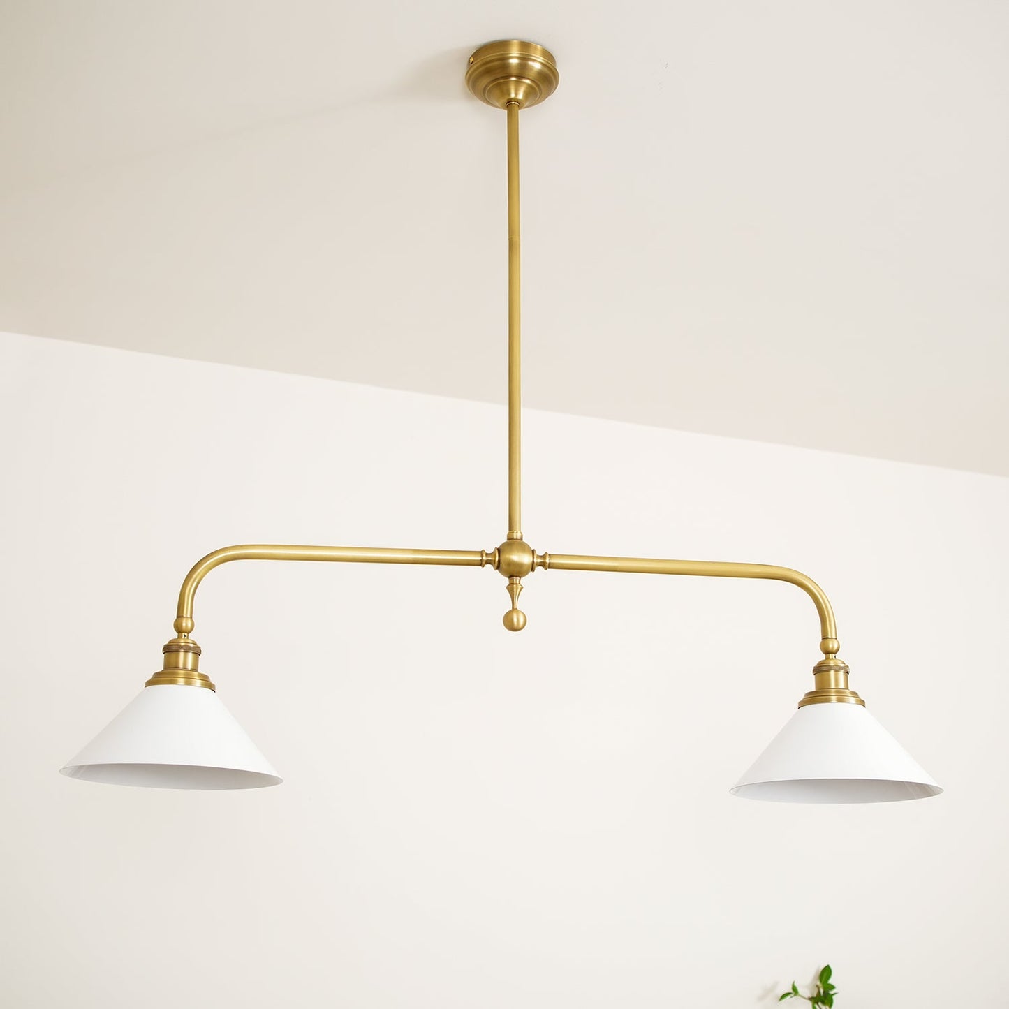 Thetford Pendant Light - Solid Brass 2-Head Linear Chandelier | Ceramic & Aluminum Island Pendant
