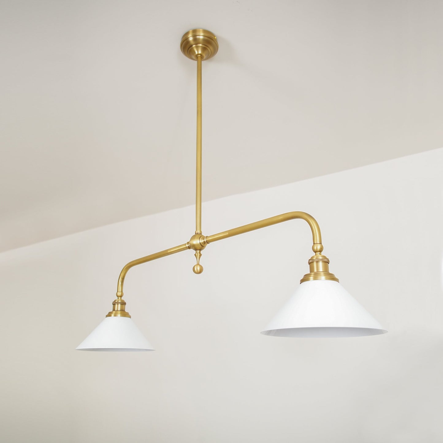 Thetford Pendant Light - Solid Brass 2-Head Linear Chandelier | Ceramic & Aluminum Island Pendant