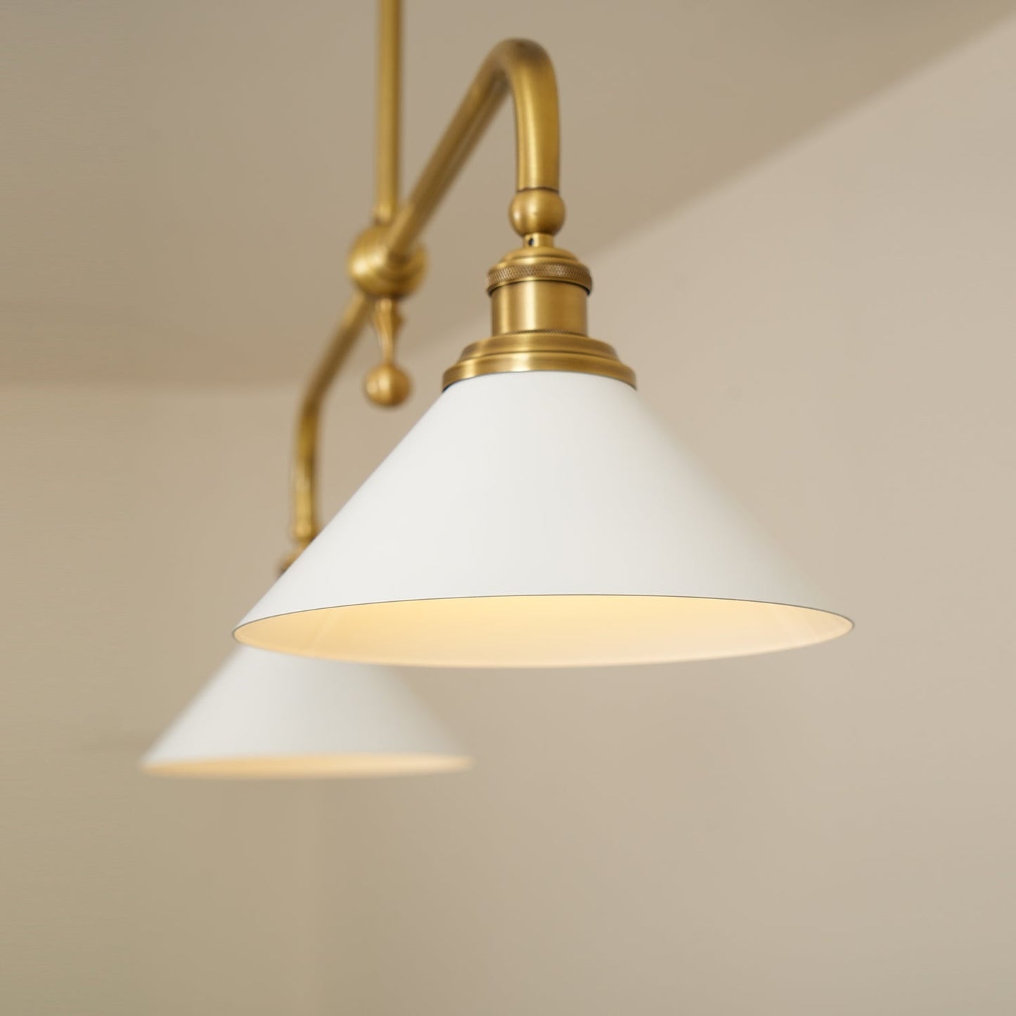 Thetford Pendant Light - Solid Brass 2-Head Linear Chandelier | Ceramic & Aluminum Island Pendant