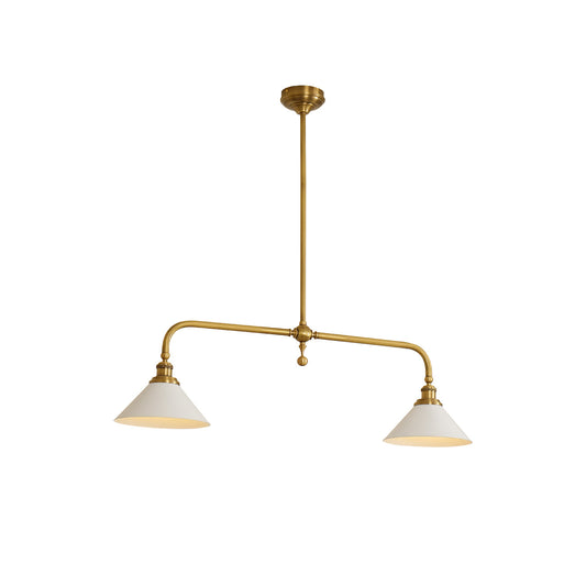 Thetford Pendant Light - Solid Brass 2-Head Linear Chandelier | Ceramic & Aluminum Island Pendant