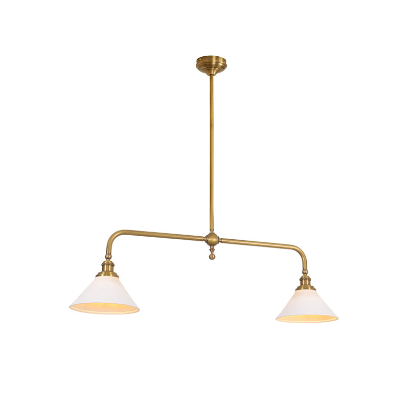 Thetford Pendant Light - Solid Brass 2-Head Linear Chandelier | Ceramic & Aluminum Island Pendant