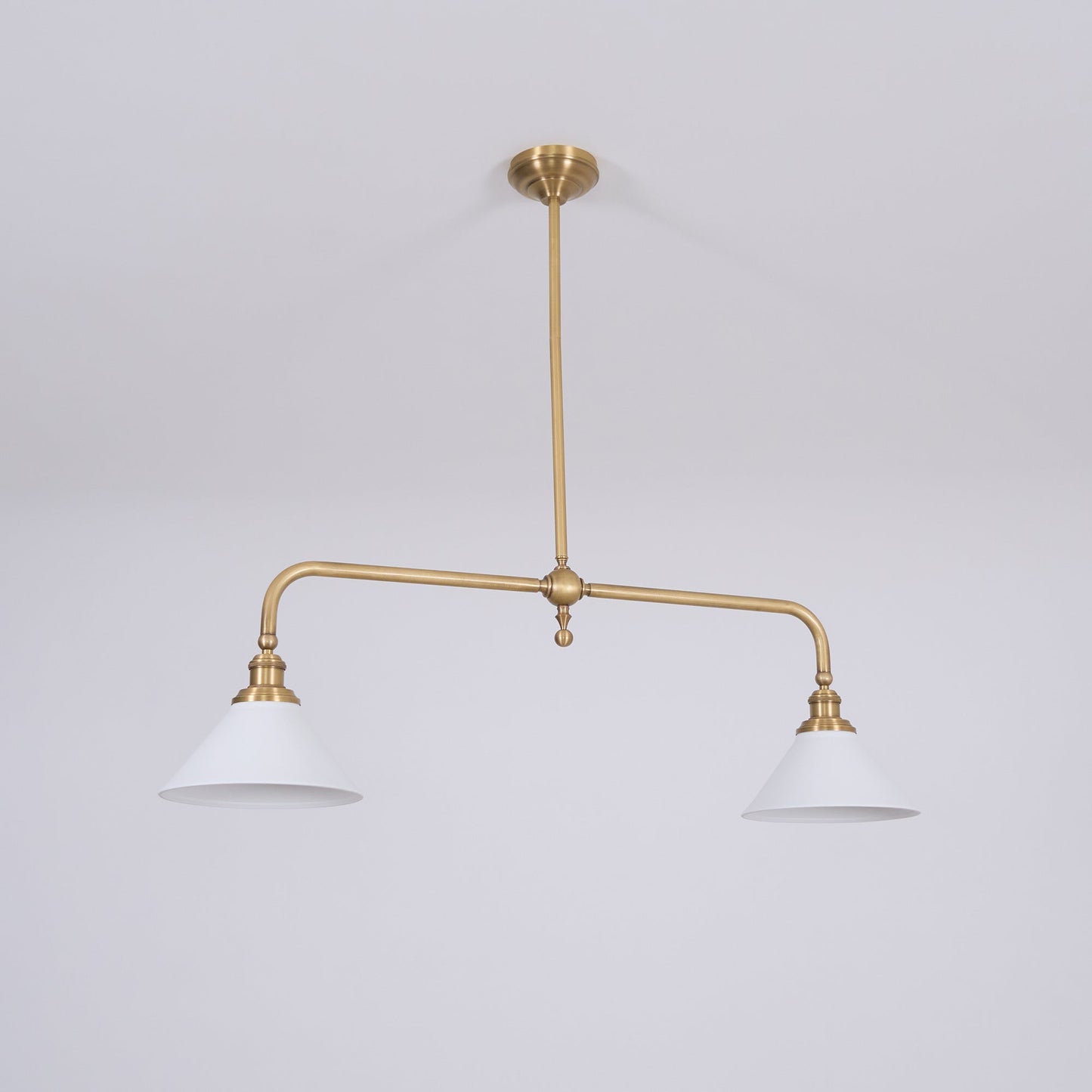 Thetford Pendant Light - Solid Brass 2-Head Linear Chandelier | Ceramic & Aluminum Island Pendant