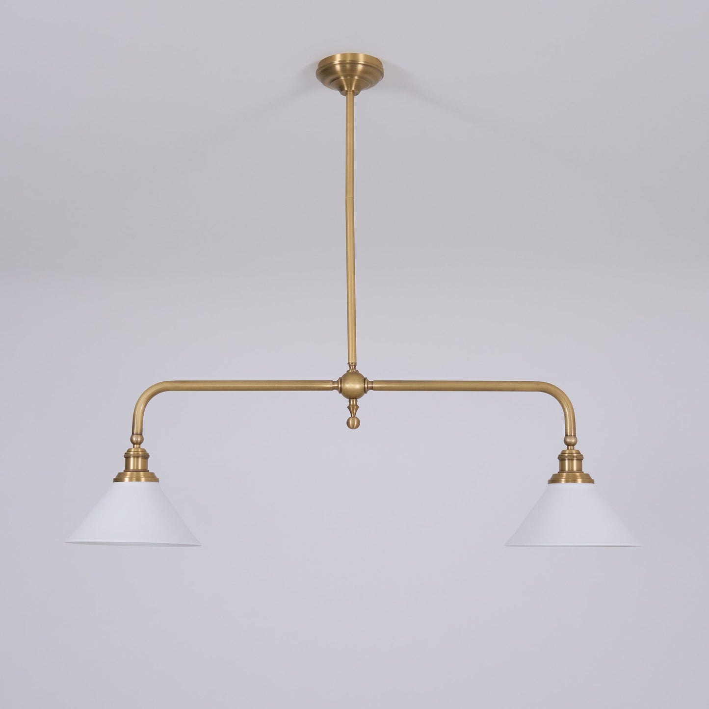 Thetford Pendant Light - Solid Brass 2-Head Linear Chandelier | Ceramic & Aluminum Island Pendant