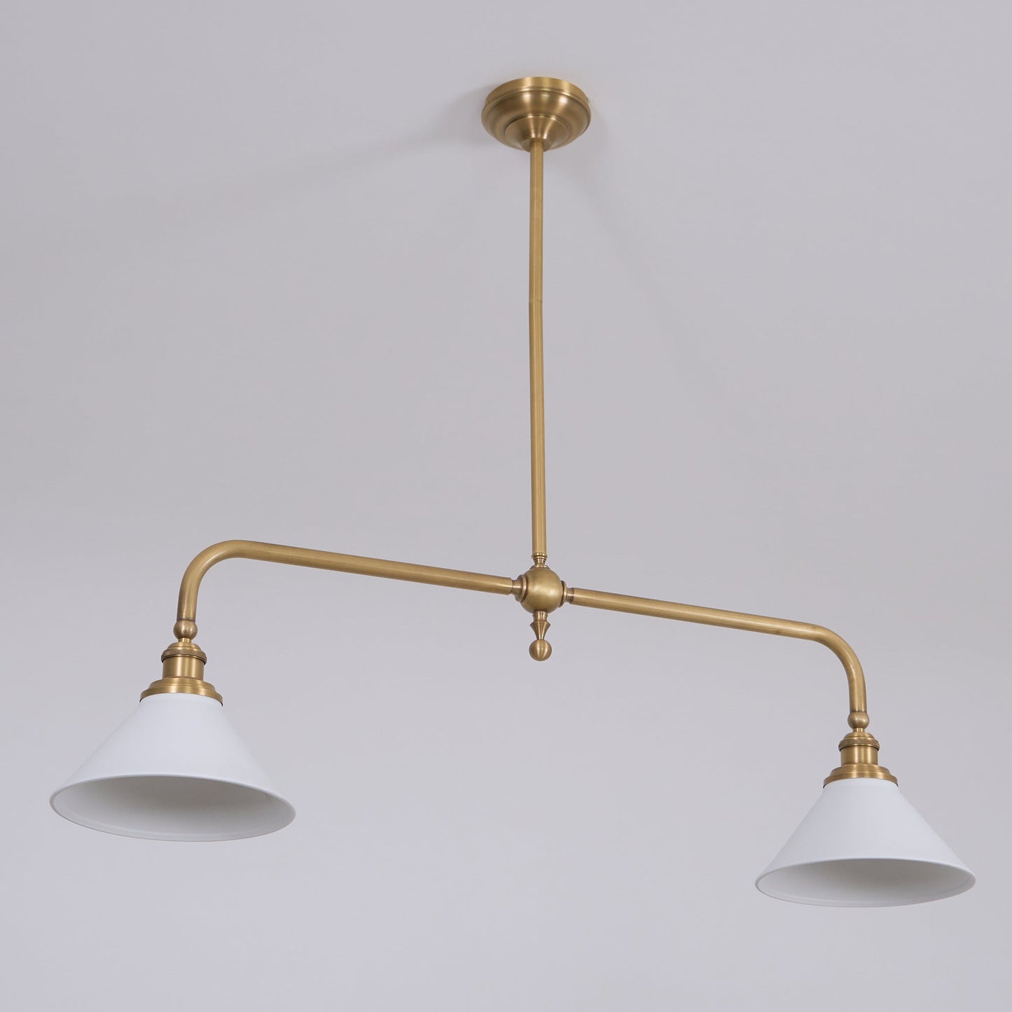 Thetford Pendant Light - Solid Brass 2-Head Linear Chandelier | Ceramic & Aluminum Island Pendant