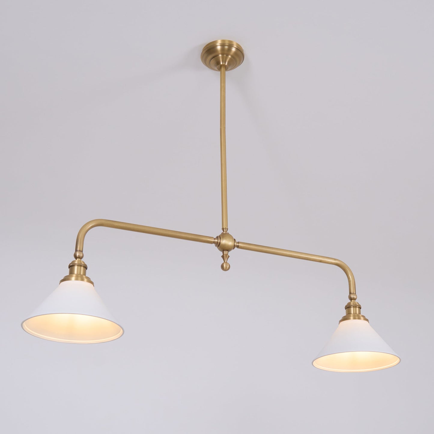 Thetford Pendant Light - Solid Brass 2-Head Linear Chandelier | Ceramic & Aluminum Island Pendant
