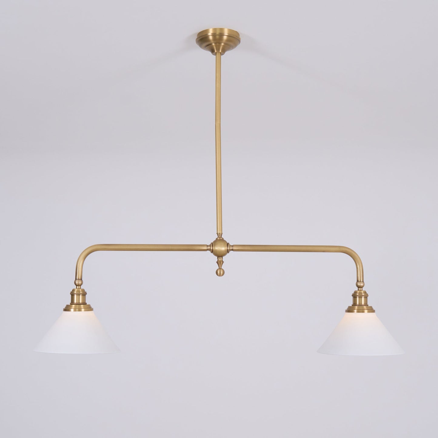 Thetford Pendant Light - Solid Brass 2-Head Linear Chandelier | Ceramic & Aluminum Island Pendant