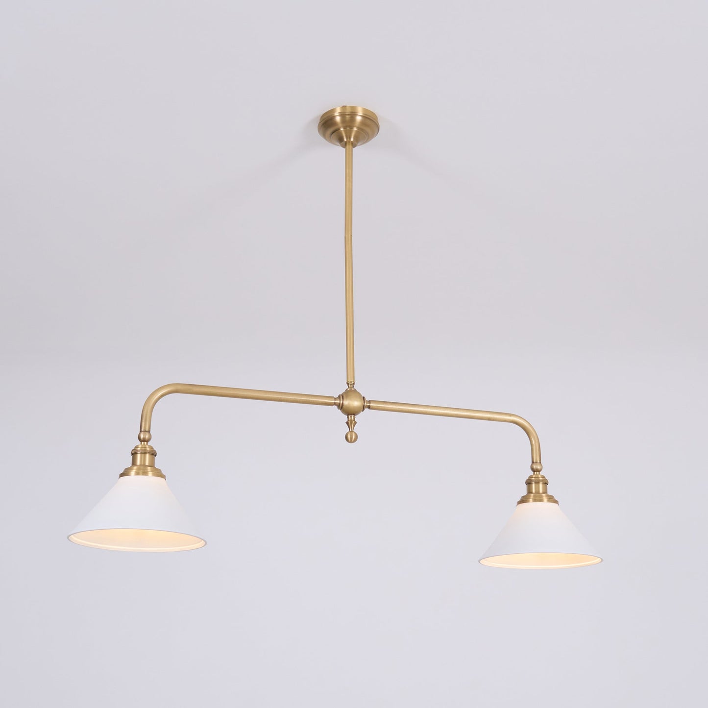 Thetford Pendant Light - Solid Brass 2-Head Linear Chandelier | Ceramic & Aluminum Island Pendant