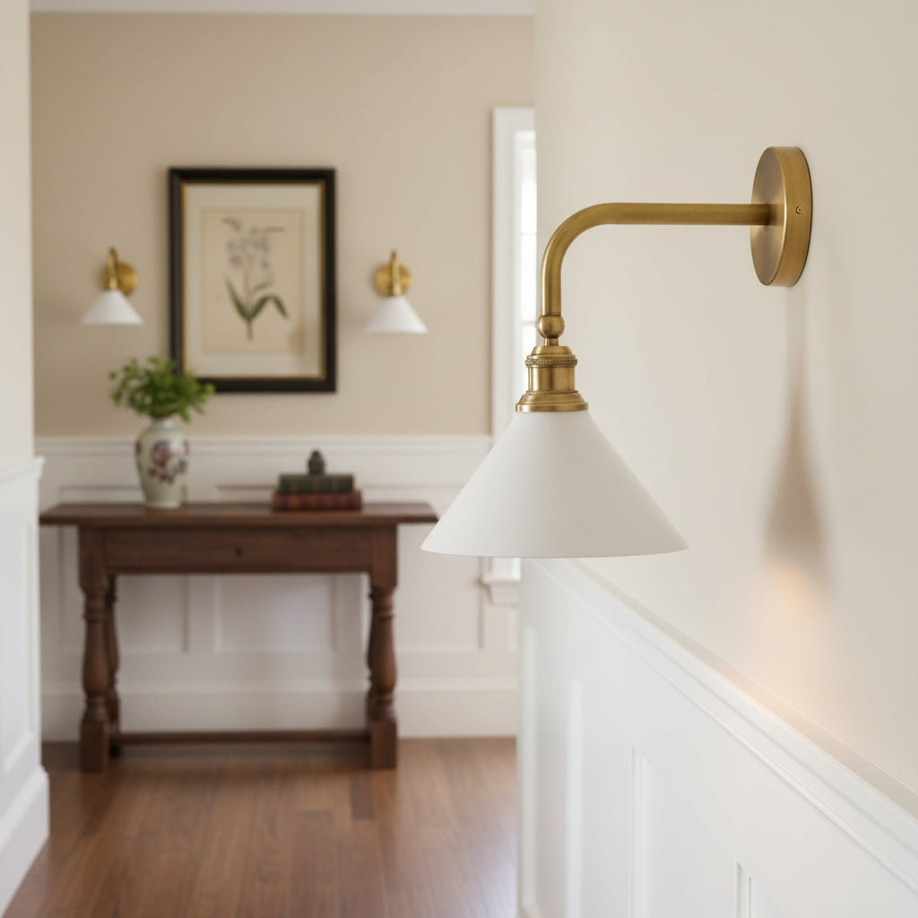 Thetford Wall Lamp - Classic Tapered Parasol Brass Wall Sconce | Vintage Bedside & Vanity Light