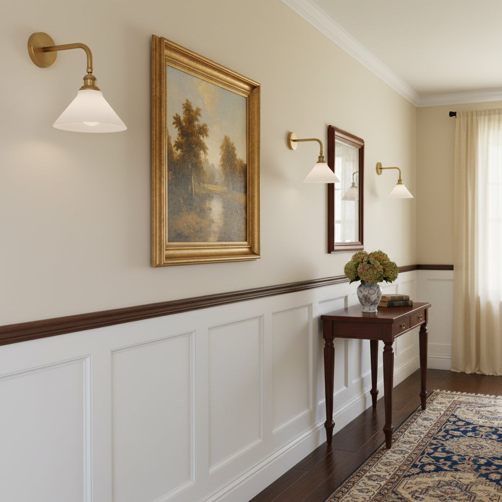 Thetford Wall Lamp - Classic Tapered Parasol Brass Wall Sconce | Vintage Bedside & Vanity Light
