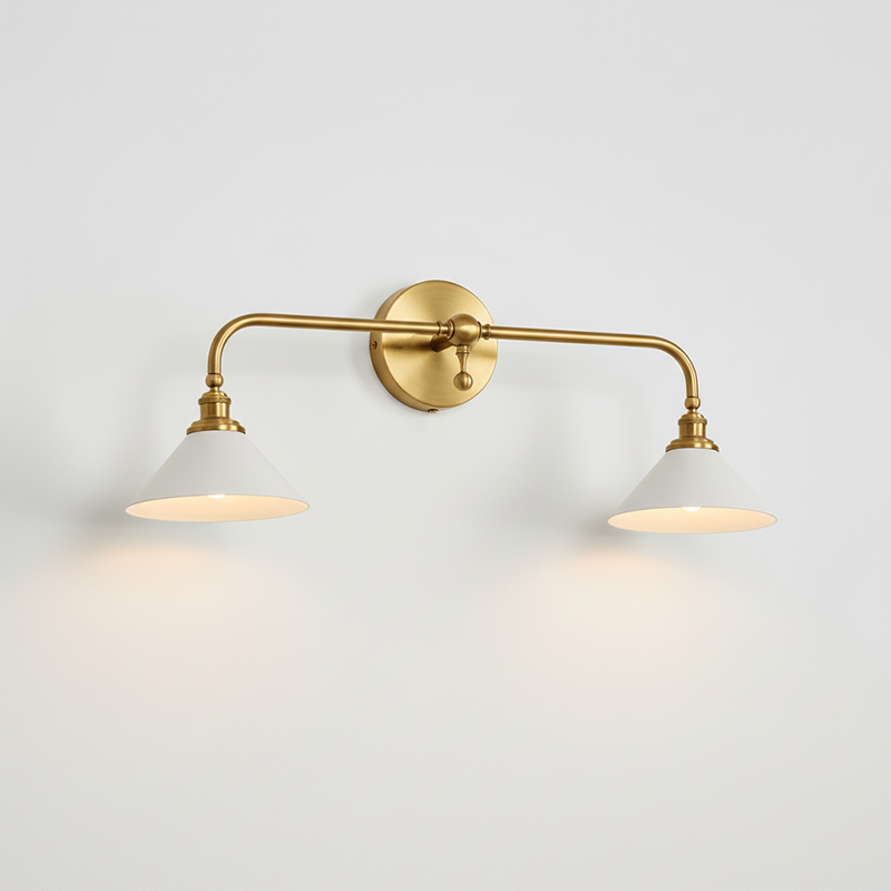 Thetford Wall Sconce - Classic Tapered Shade Brass Wall Light | Single & Dual Head Vanity Sconce