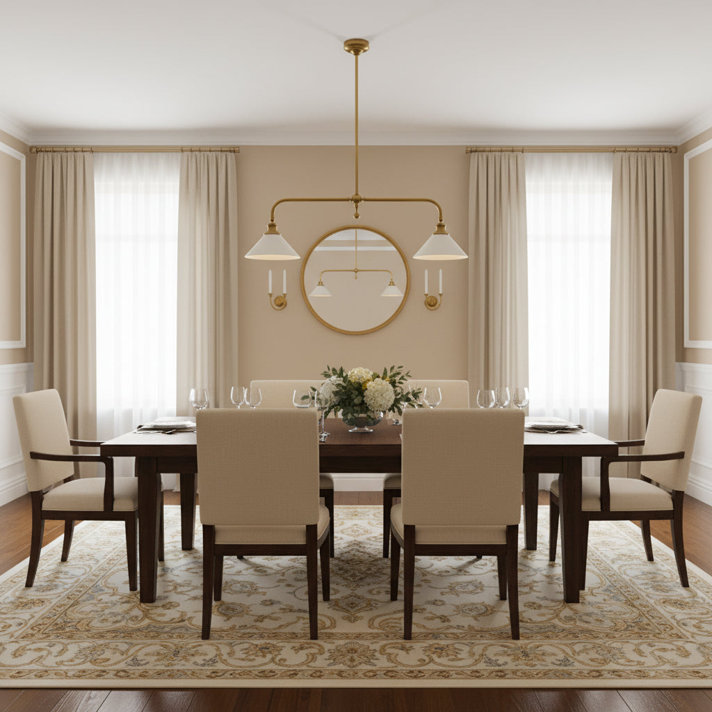 Thetford Pendant Light - Solid Brass 2-Head Linear Chandelier | Ceramic & Aluminum Island Pendant