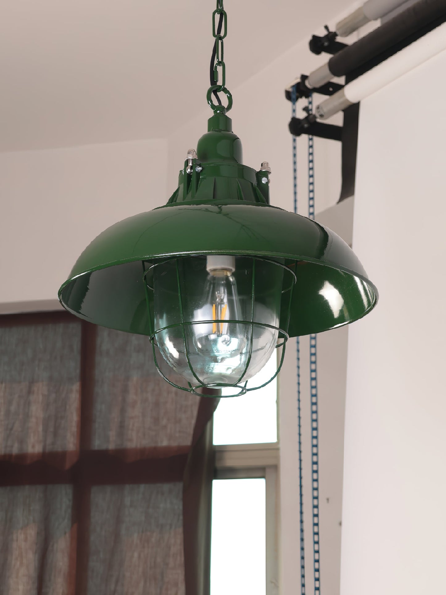 Thorlux Green Pendant Light - 1930s Factory Style Industrial Chandelier | Hardwired Kitchen & Commercial Light