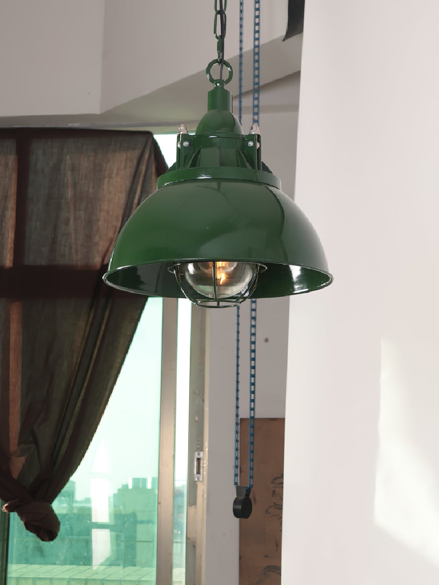 Thorlux Green Pendant Light - 1930s Factory Style Industrial Chandelier | Hardwired Kitchen & Commercial Light