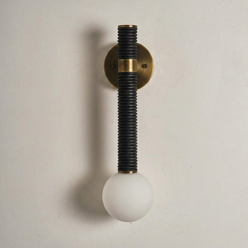Threadline Globe Wall Sconce - Stacked Leather & Brass Globe Light | Modern Organic Wall Sconce