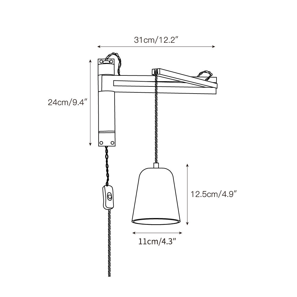 Tia Travertine Swing Arm Plug-in Sconce - Walnut Wood & Stone Wall Lamp | Adjustable Plug-In Reading Light